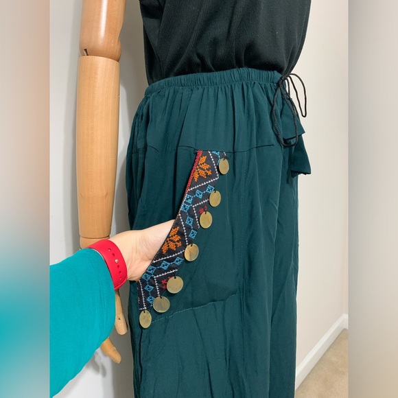Teal / Petroleum Green Hobo Tatreez Wide Leg Pants - Picture 10 of 17